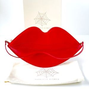 Charlotte Olympia Big Kiss Lips Leather Clutch with Removable Strap